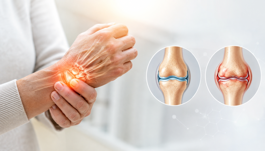 Attrities arthritis symptoms, types, joint pain, and treatment illustration